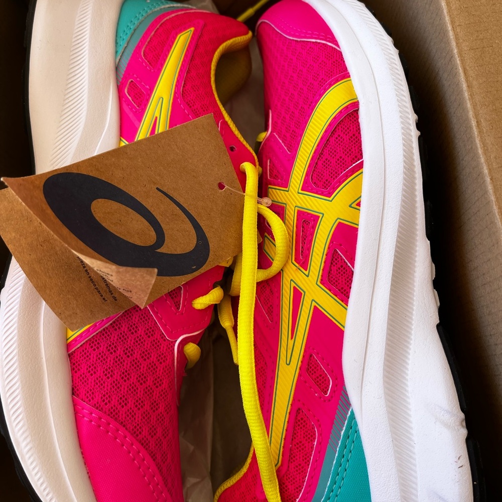 Asics Neon Pink and Yellow Sneakers